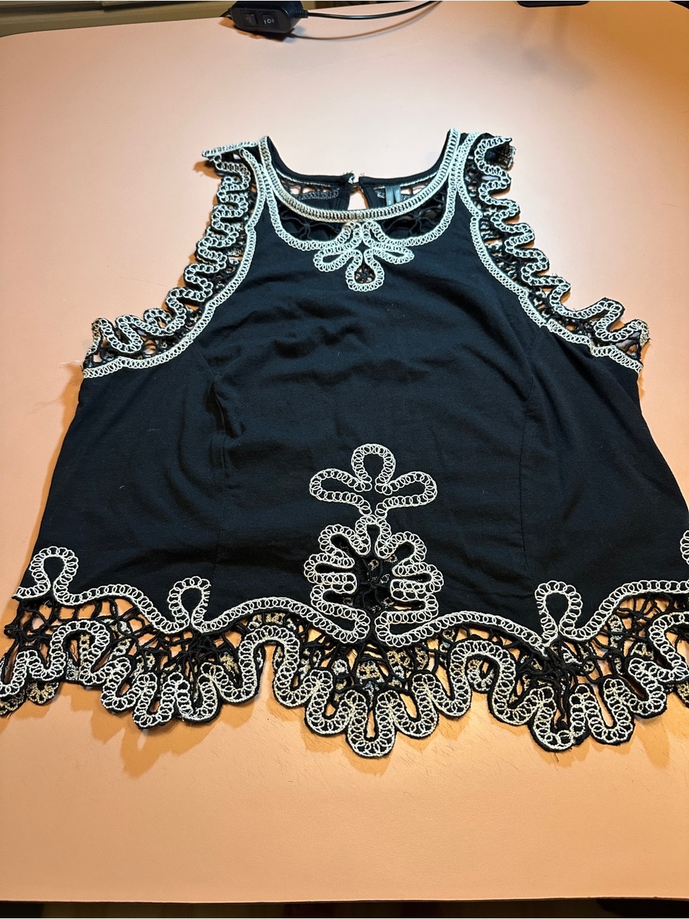 Anthropologie Tank Top with White Lace Trim